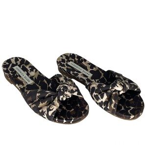 VERONICA BEARD NWT ETRA KNOTTED LEOPARD PRINT SANDALS SLIDES CANVAS BROWN